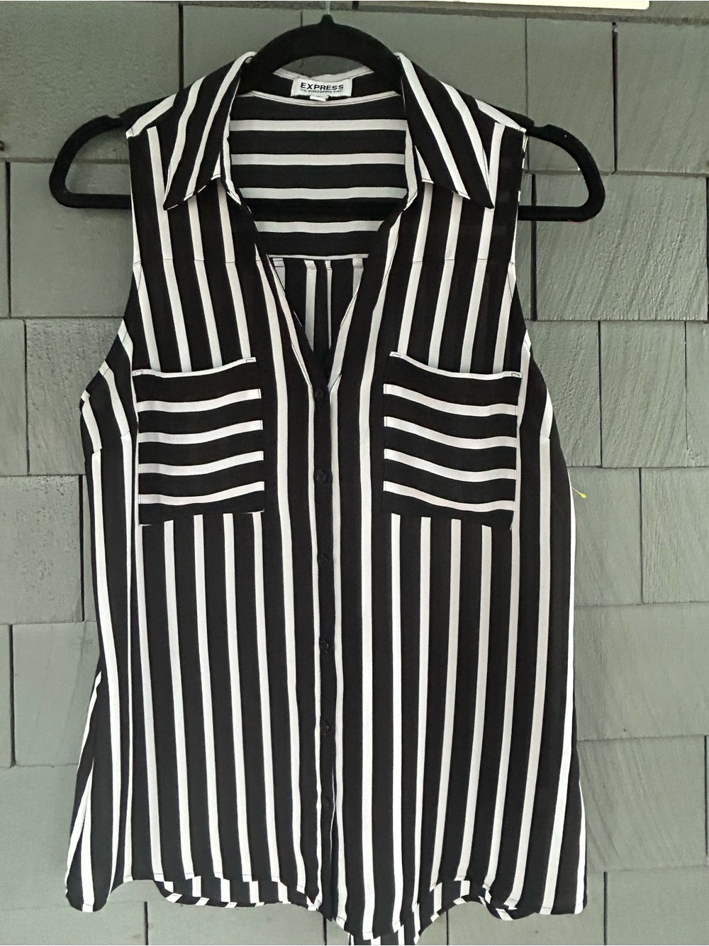Express Sleeveless Black and White Vertical Stripe Button-Front Camisole